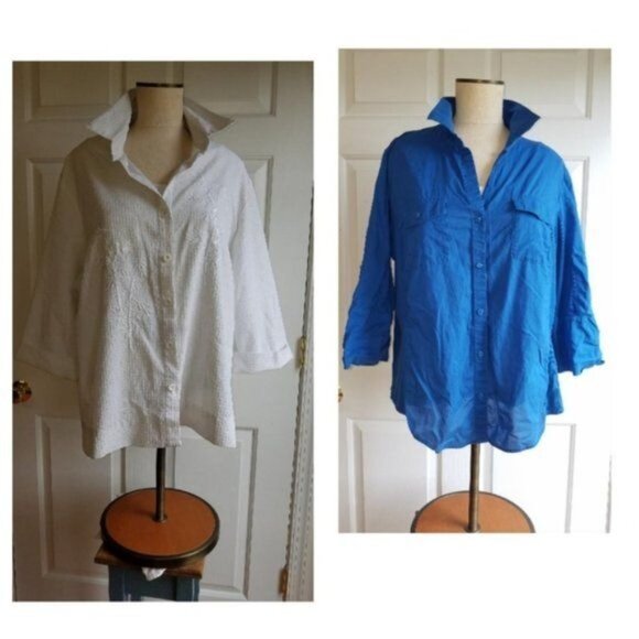 2 Blouse Button Up Down Shirt Blue White Westbound WOMEN'S WOMAN'S XLG - Picture 8 of 8